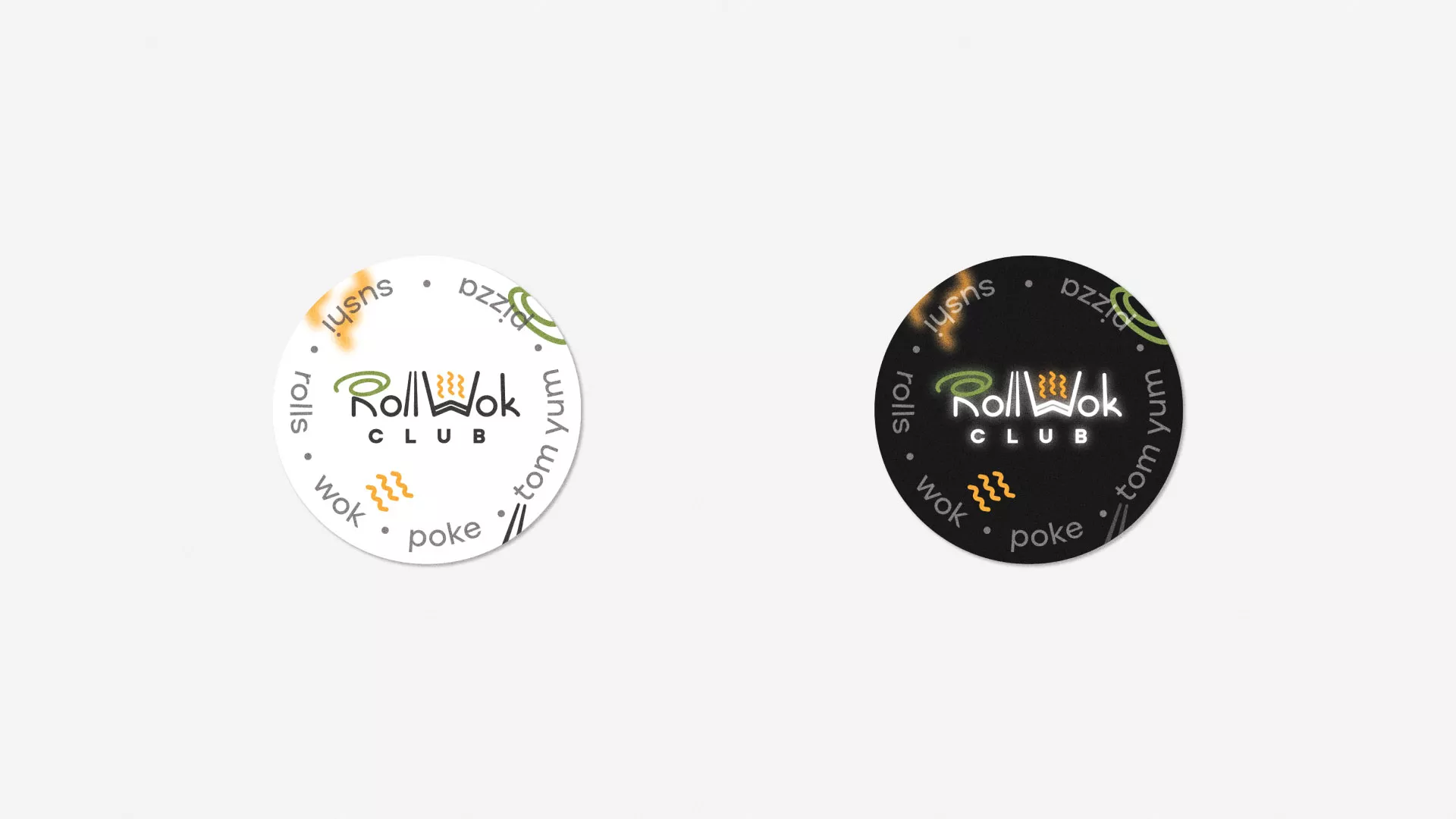 Разработка наклеек для суши-бара «Roll Wok Club» в Домодедово